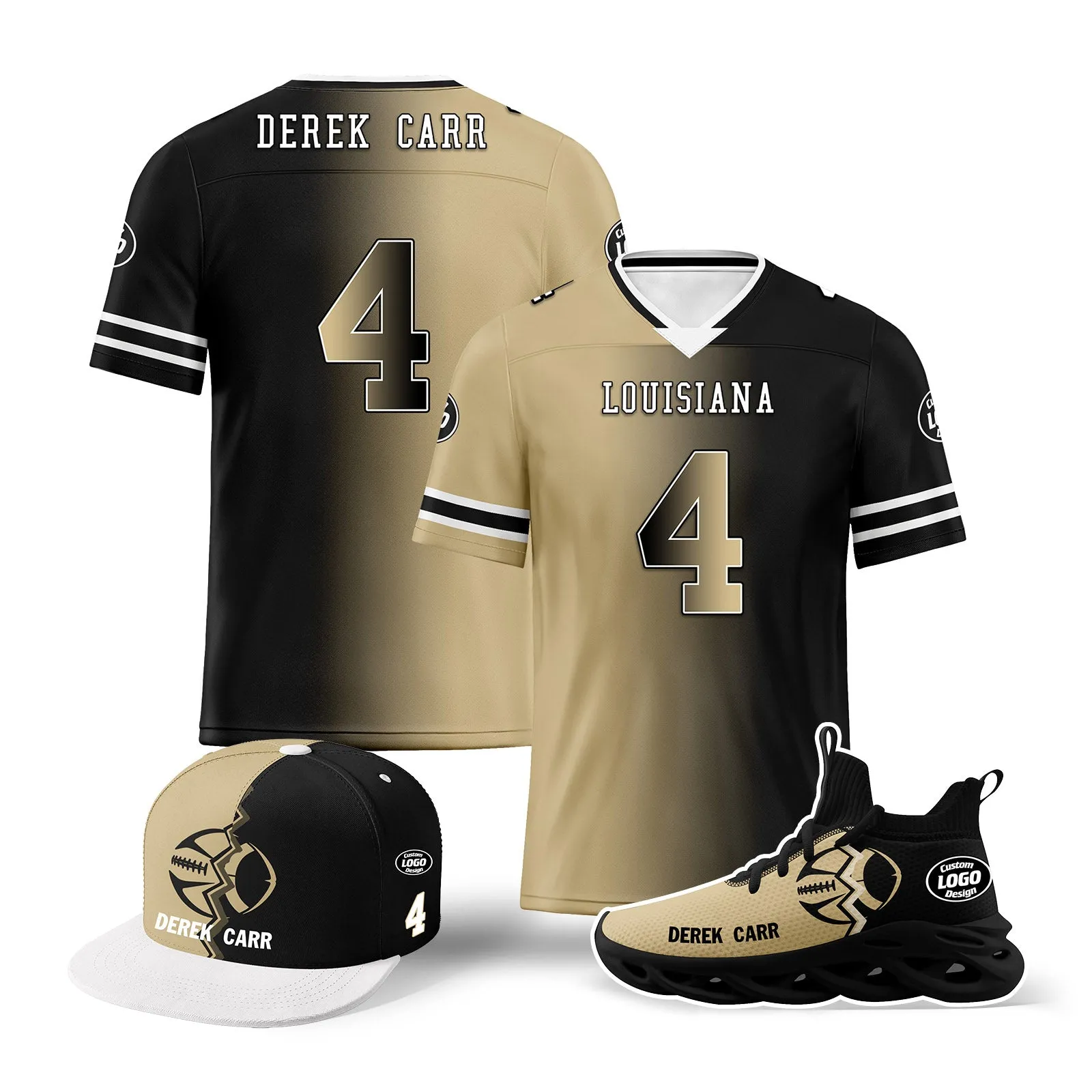 Custom Black Yellow Louisiana Football Jersey MaxSoul Shoes and Hat Combo Offer Personalized Combo ZH-D028018-10