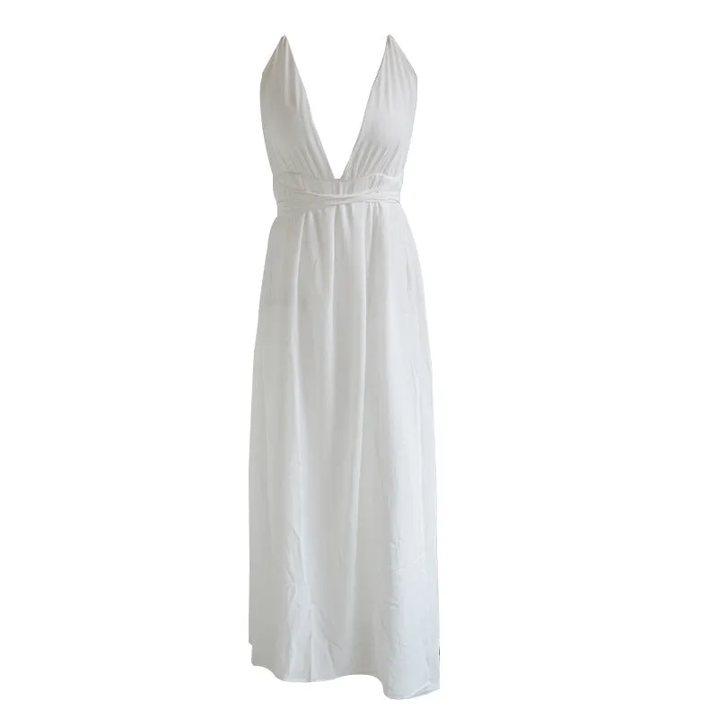 Flytonn-Graduation Gift Back to School Season Summer Vacation Dress Spring Outfit Fashion Sexy V-neck Low Chest Suspender Backless Women's Chiffon Dress