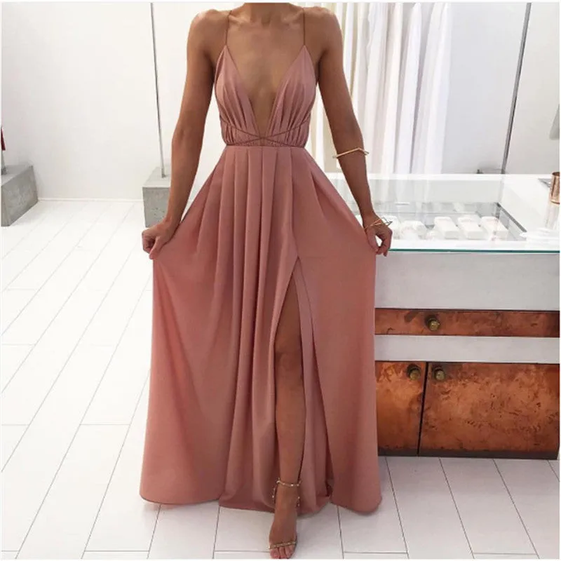 Flytonn-Graduation Gift Back to School Season Summer Vacation Dress Spring Outfit Fashion Sexy V-neck Low Chest Suspender Backless Women's Chiffon Dress