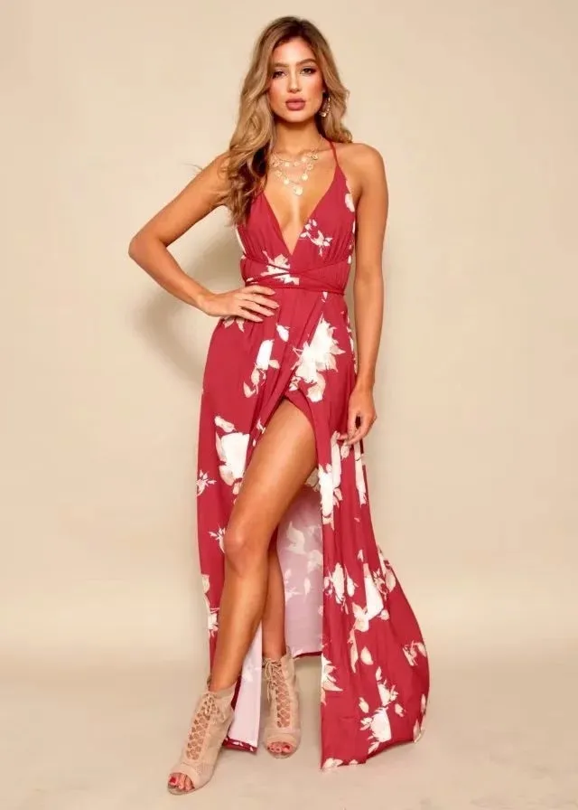 Flytonn-Graduation Gift Back to School Season Summer Vacation Dress Spring Outfit Fashion Sexy V-neck Low Chest Suspender Backless Women's Chiffon Dress