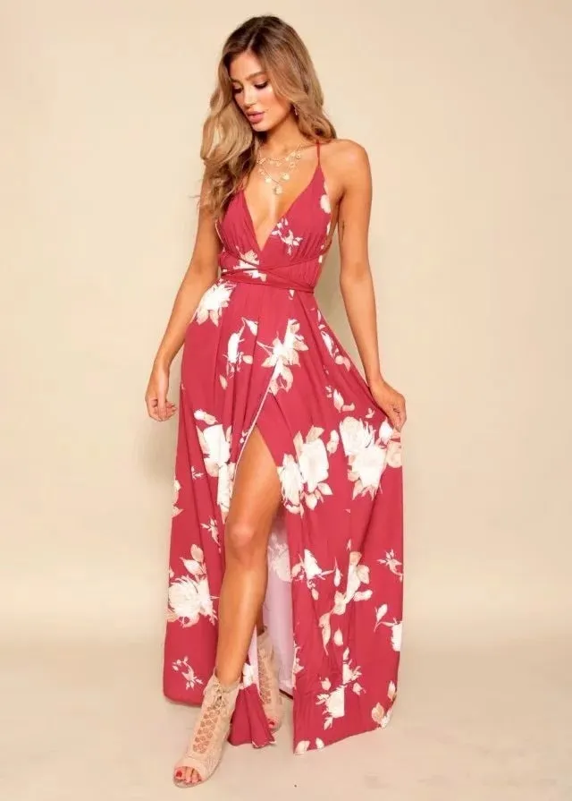 Flytonn-Graduation Gift Back to School Season Summer Vacation Dress Spring Outfit Fashion Sexy V-neck Low Chest Suspender Backless Women's Chiffon Dress
