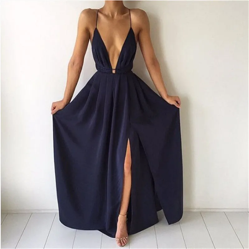 Flytonn-Graduation Gift Back to School Season Summer Vacation Dress Spring Outfit Fashion Sexy V-neck Low Chest Suspender Backless Women's Chiffon Dress