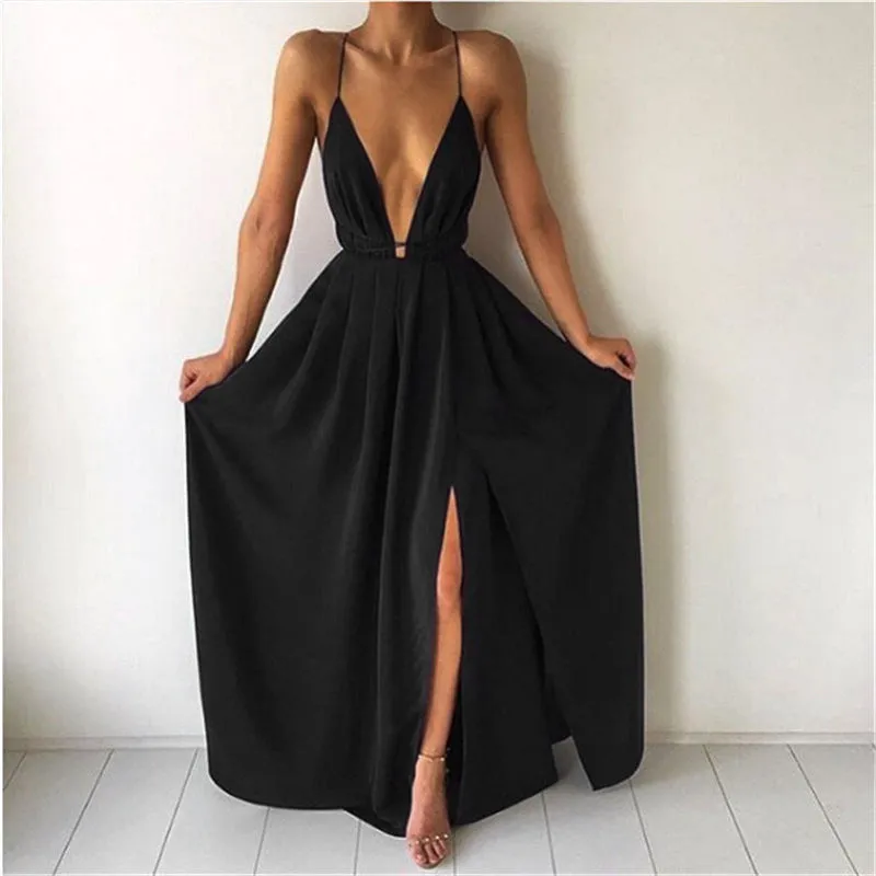 Flytonn-Graduation Gift Back to School Season Summer Vacation Dress Spring Outfit Fashion Sexy V-neck Low Chest Suspender Backless Women's Chiffon Dress