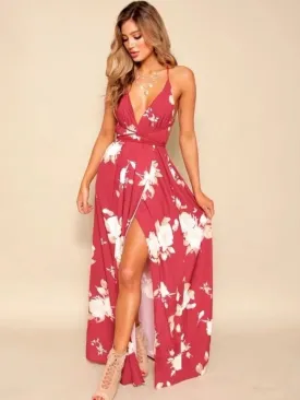 Flytonn-Graduation Gift Back to School Season Summer Vacation Dress Spring Outfit Fashion Sexy V-neck Low Chest Suspender Backless Women's Chiffon Dress