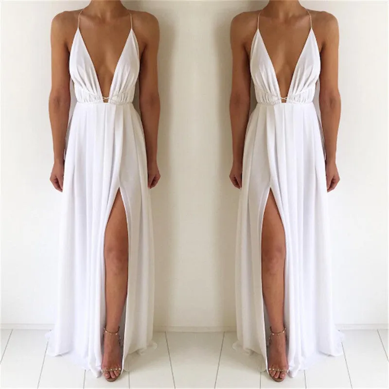 Flytonn-Graduation Gift Back to School Season Summer Vacation Dress Spring Outfit Fashion Sexy V-neck Low Chest Suspender Backless Women's Chiffon Dress