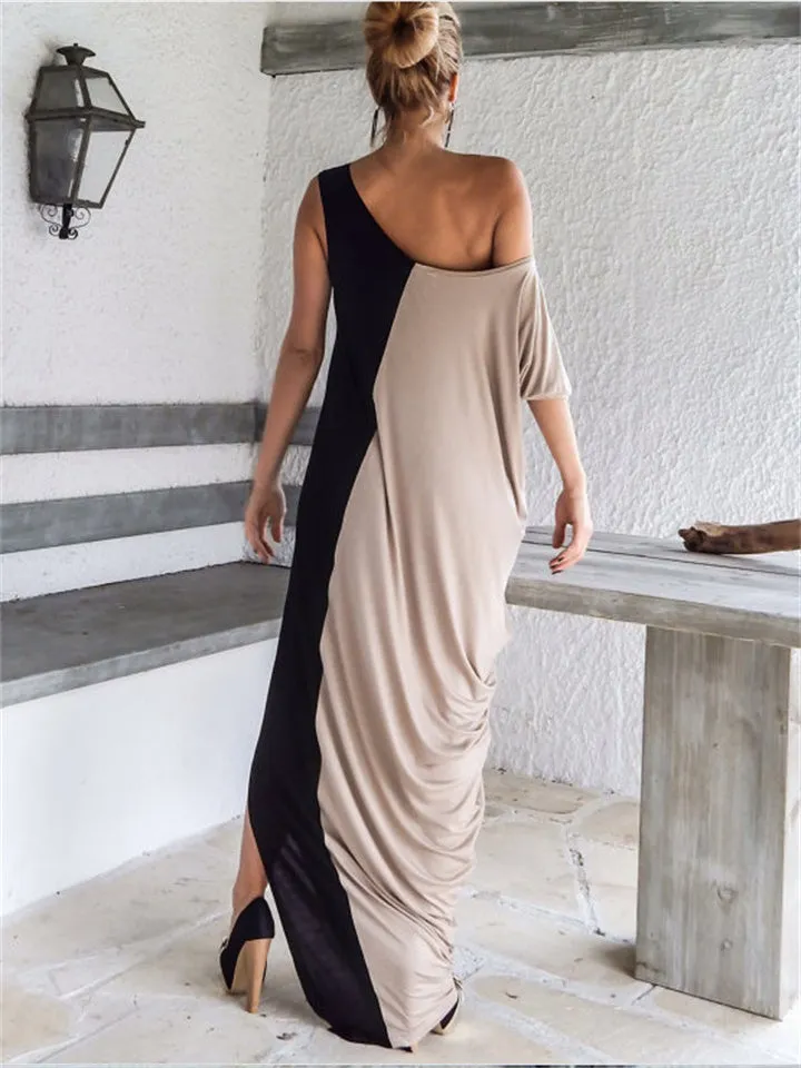 Flytonn-Graduation Gift Back to School Season Summer Vacation Dress Spring Outfit Round Neck Short Sleeve Loose Splicing Fashion Dress Long Dress