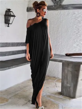Flytonn-Graduation Gift Back to School Season Summer Vacation Dress Spring Outfit Round Neck Short Sleeve Loose Splicing Fashion Dress Long Dress