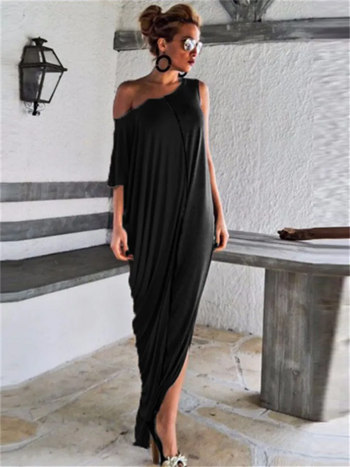 Flytonn-Graduation Gift Back to School Season Summer Vacation Dress Spring Outfit Round Neck Short Sleeve Loose Splicing Fashion Dress Long Dress