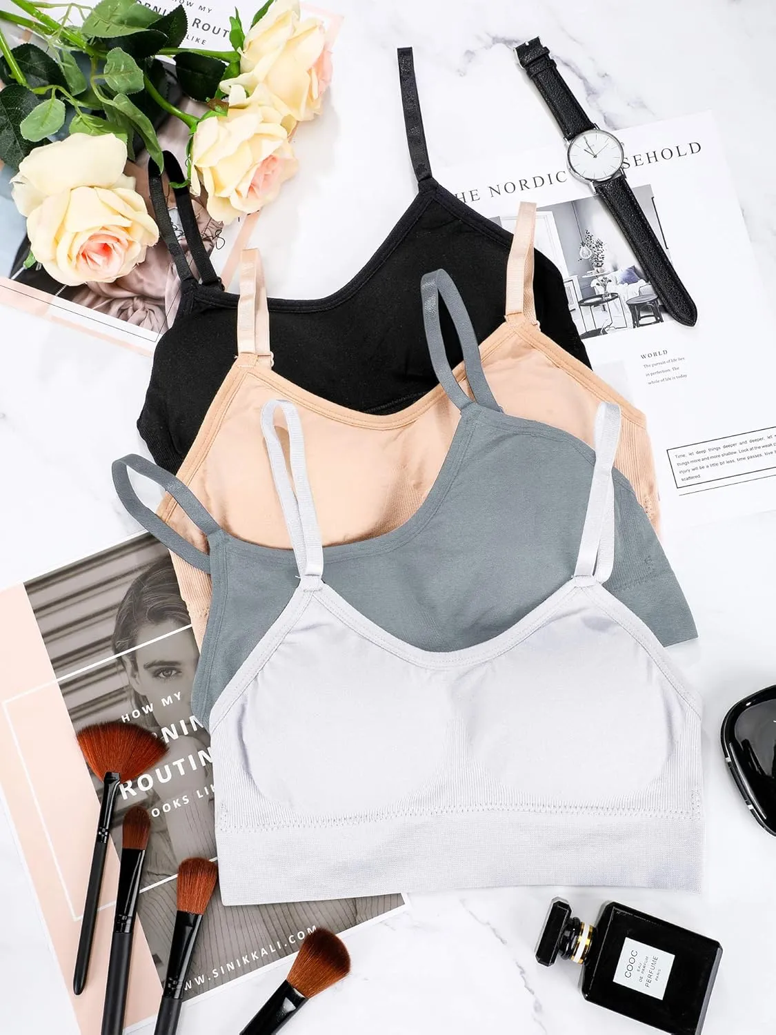 Geyoga 4 Pieces Neck Bralettes Wireless Cami Bra Tank Top Sports Bra for Women Girls
