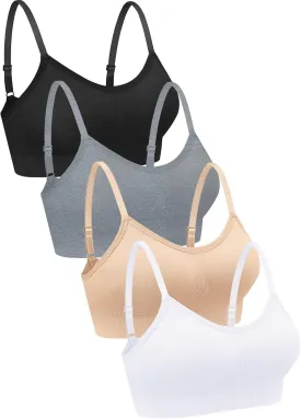Geyoga 4 Pieces Neck Bralettes Wireless Cami Bra Tank Top Sports Bra for Women Girls