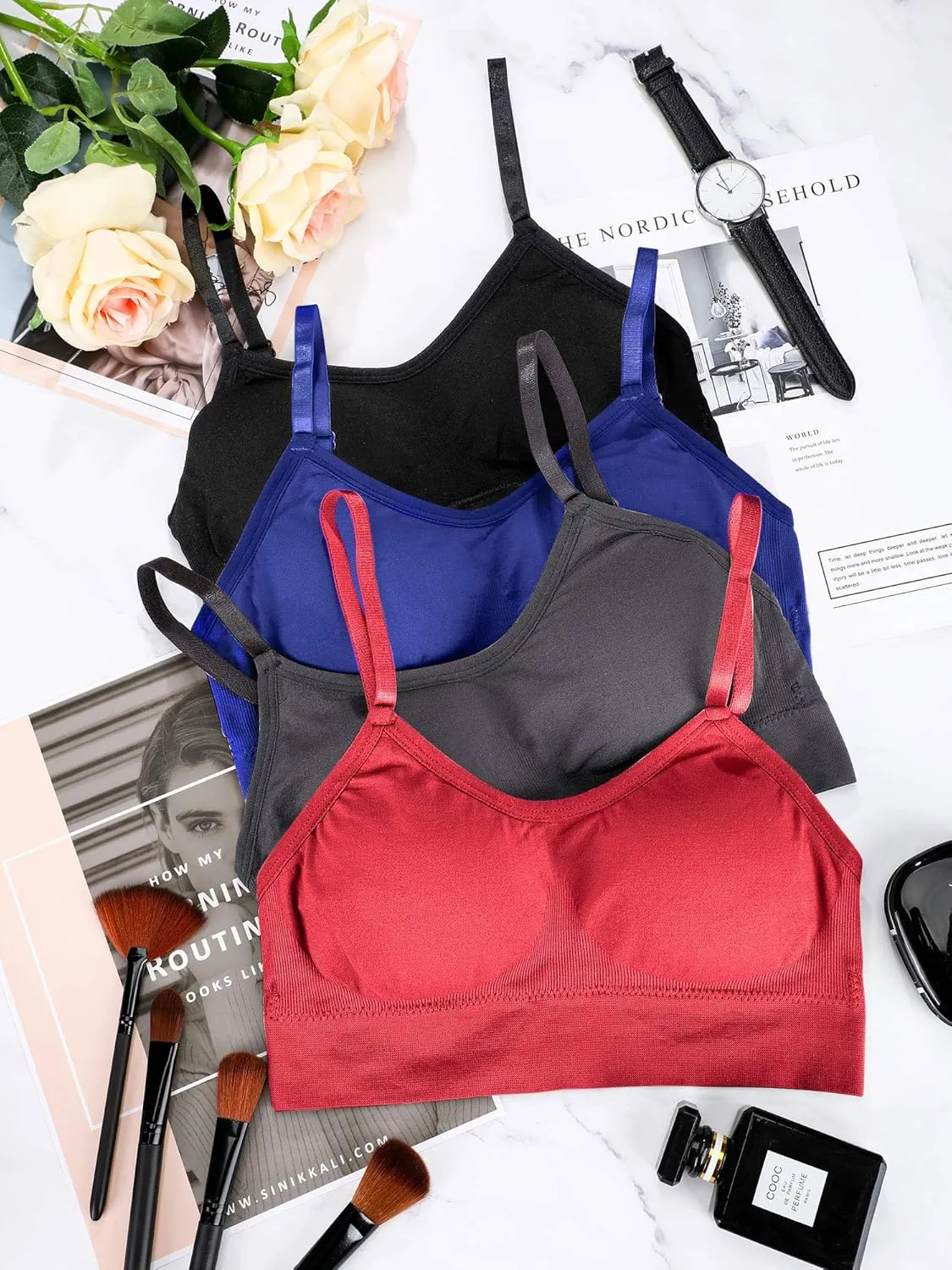 Geyoga 4 Pieces Neck Bralettes Wireless Cami Bra Tank Top Sports Bra for Women Girls