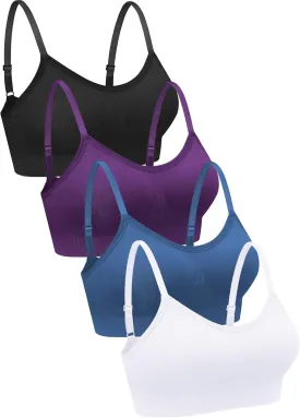 Geyoga 4 Pieces Neck Bralettes Wireless Cami Bra Tank Top Sports Bra for Women Girls
