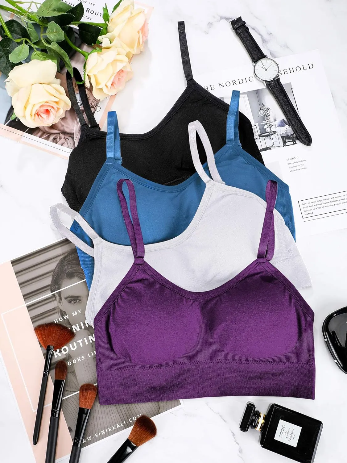 Geyoga 4 Pieces Neck Bralettes Wireless Cami Bra Tank Top Sports Bra for Women Girls
