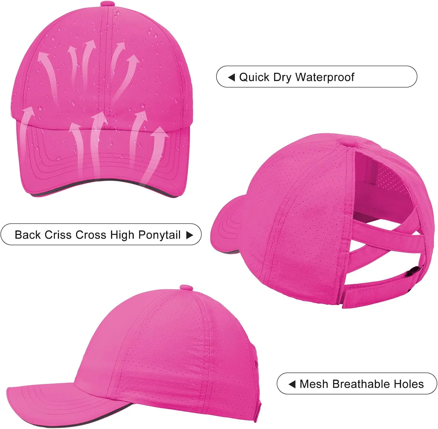 Girls Criss Cross Ponytail Hat Mesh Baseball Cap Kids Quick Dry Ponycap Hats Outdoor Summer Sports Hat Age 7-12