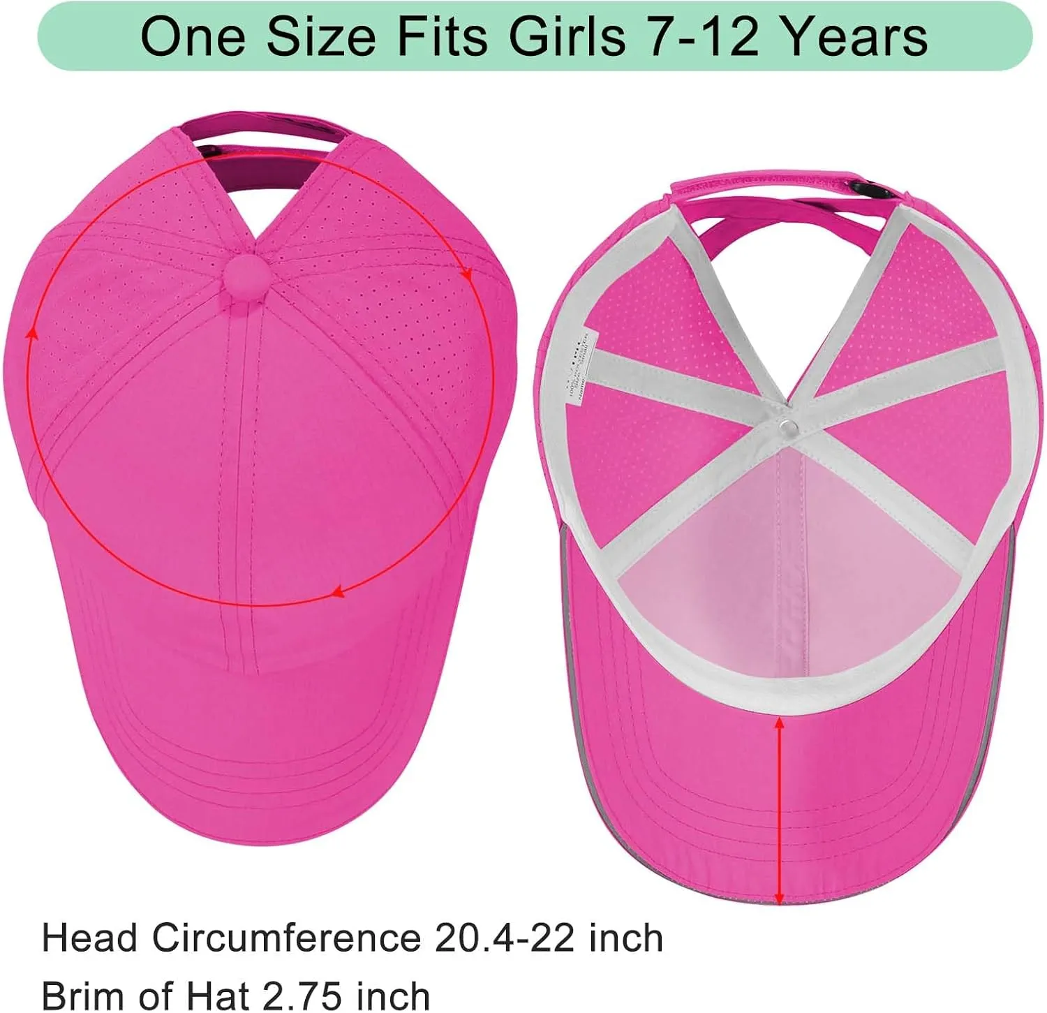 Girls Criss Cross Ponytail Hat Mesh Baseball Cap Kids Quick Dry Ponycap Hats Outdoor Summer Sports Hat Age 7-12