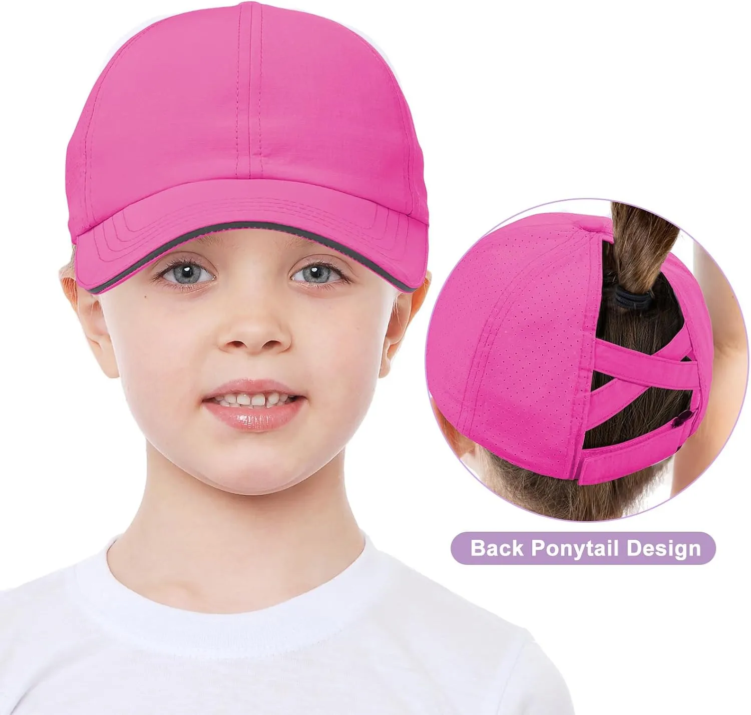 Girls Criss Cross Ponytail Hat Mesh Baseball Cap Kids Quick Dry Ponycap Hats Outdoor Summer Sports Hat Age 7-12