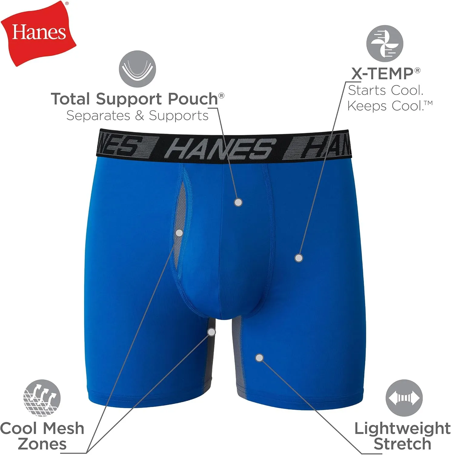 Hanes Men??s Total Support Pouch Boxer Briefs, X-Temp Cooling, Moisture-Wicking Underwear, Regular, Long-leg and Trunk, 3-Pack
