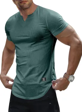 JMIERR Mens Muscle Slim T Shirt V-Neck Longline Henley Shirt Gym Workout Athletic Tee Shirts