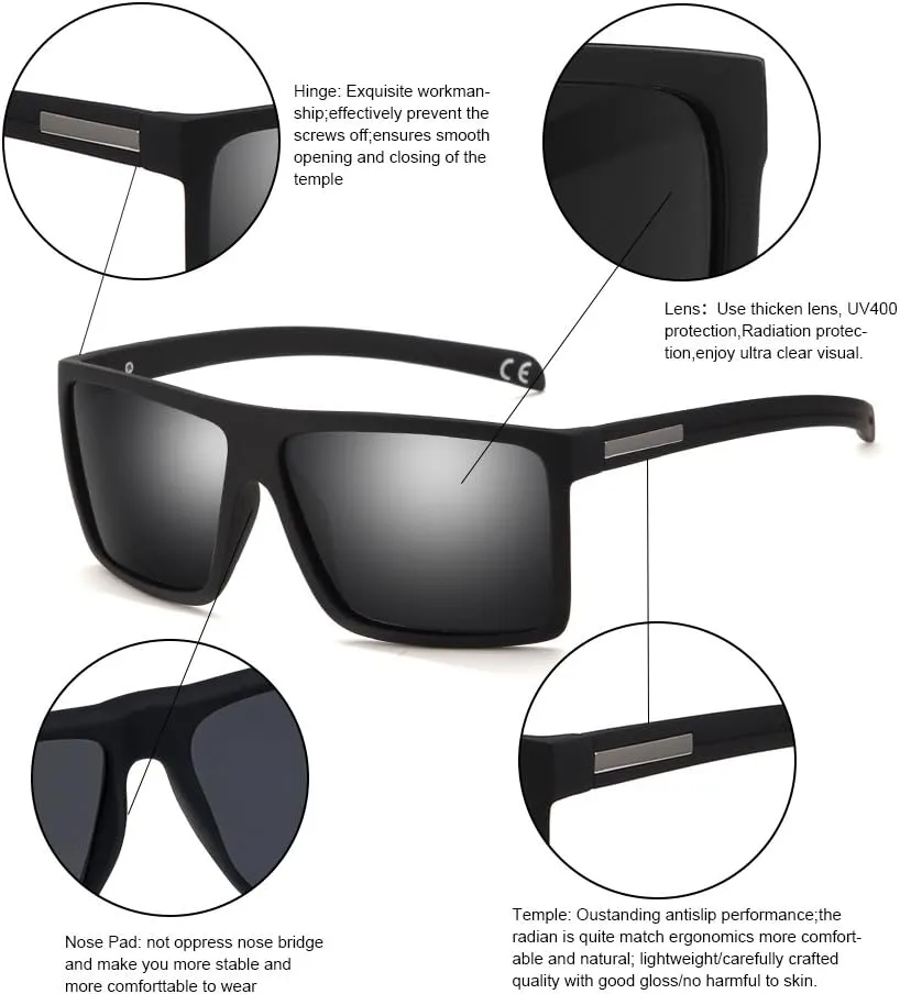 Men??s Classic Style Square Polarized Sunglasses Plastic Lightweight Eyewear UV Protection For Driving