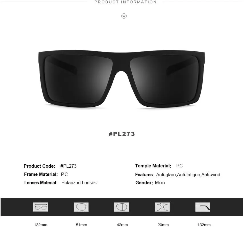 Men??s Classic Style Square Polarized Sunglasses Plastic Lightweight Eyewear UV Protection For Driving