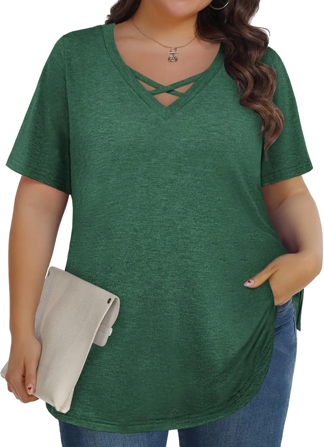 Plus Size Tops for Women Summer Trendy Criss Cross Shirts Oversized Casual Loose Fit Tunic Tops