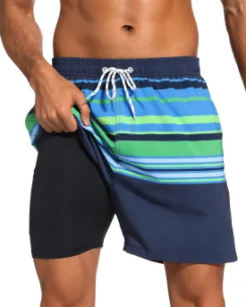 SILKWORLD Mens Swim Trunks with Compression Liner 2 in 1 Quick Dry Bathing Suit Beach Shorts with Zipper Pockets