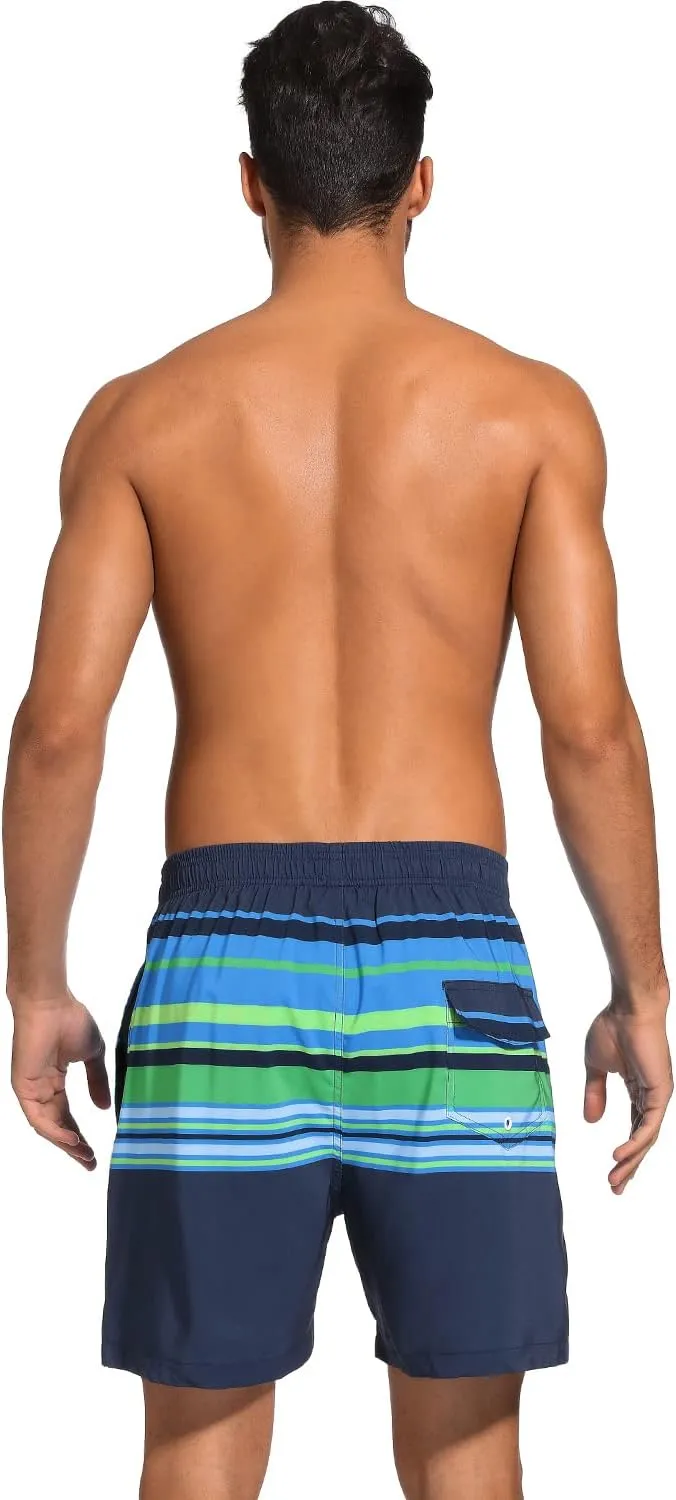 SILKWORLD Mens Swim Trunks with Compression Liner 2 in 1 Quick Dry Bathing Suit Beach Shorts with Zipper Pockets