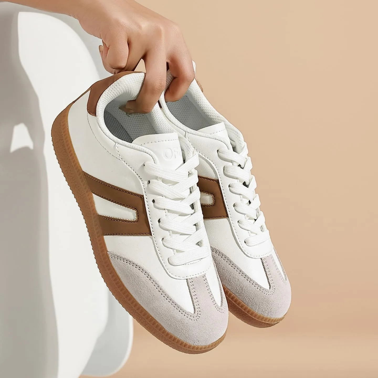 Women's Retro Gum Sole Fashion Sneakers-Lace Detail Casual Retro Walking Shoes-Gum Sole Casual Tennis-Anti Slip Trainers