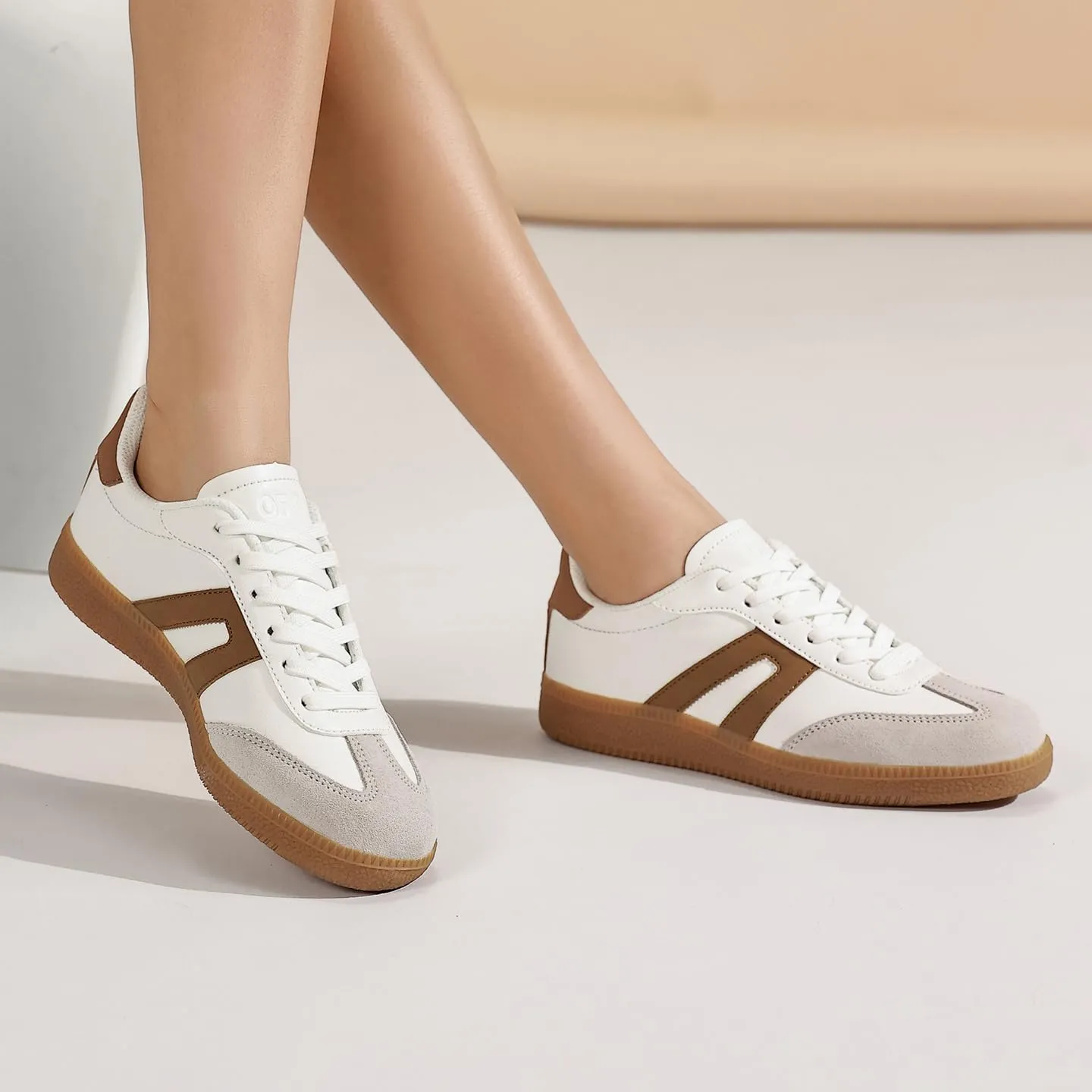 Women's Retro Gum Sole Fashion Sneakers-Lace Detail Casual Retro Walking Shoes-Gum Sole Casual Tennis-Anti Slip Trainers