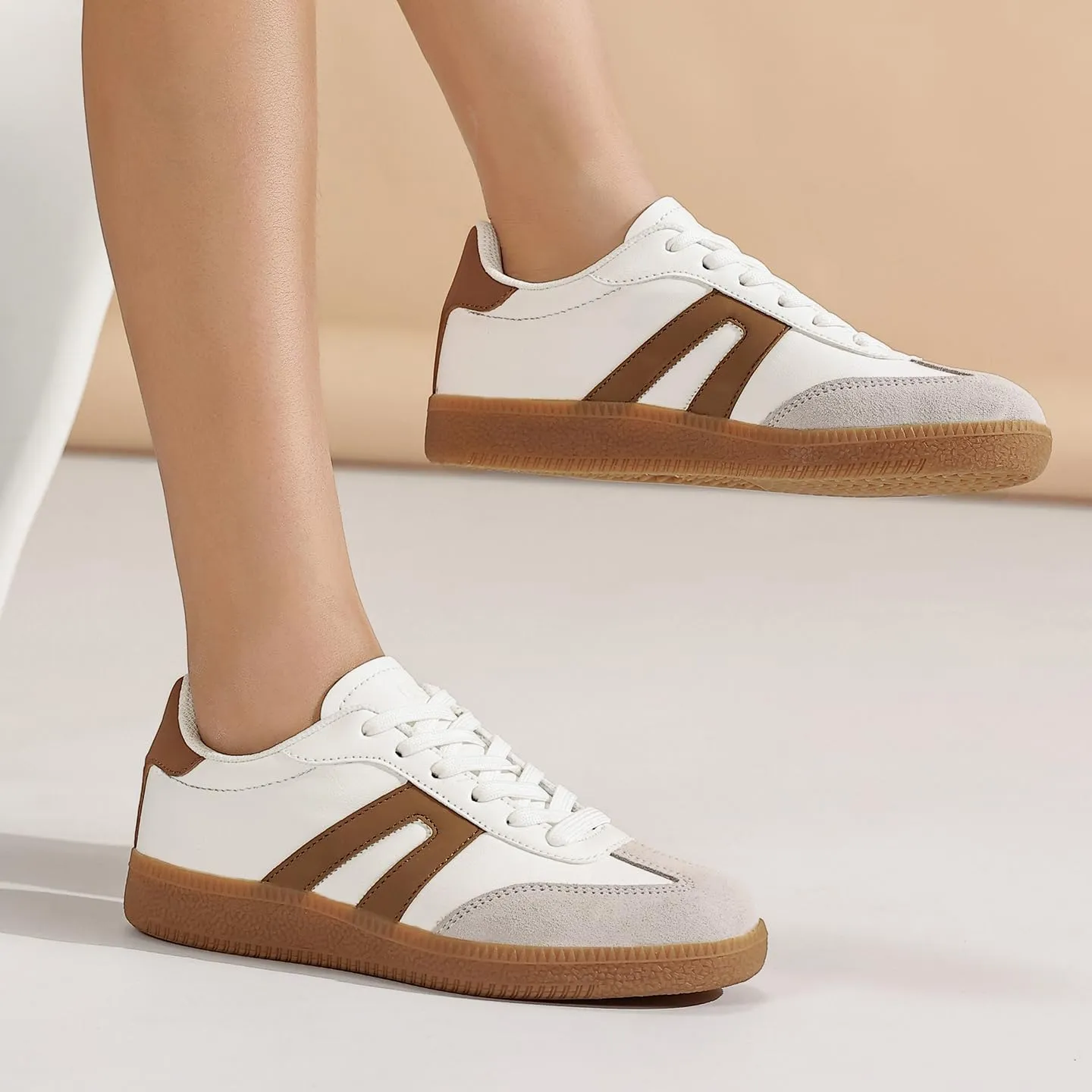 Women's Retro Gum Sole Fashion Sneakers-Lace Detail Casual Retro Walking Shoes-Gum Sole Casual Tennis-Anti Slip Trainers