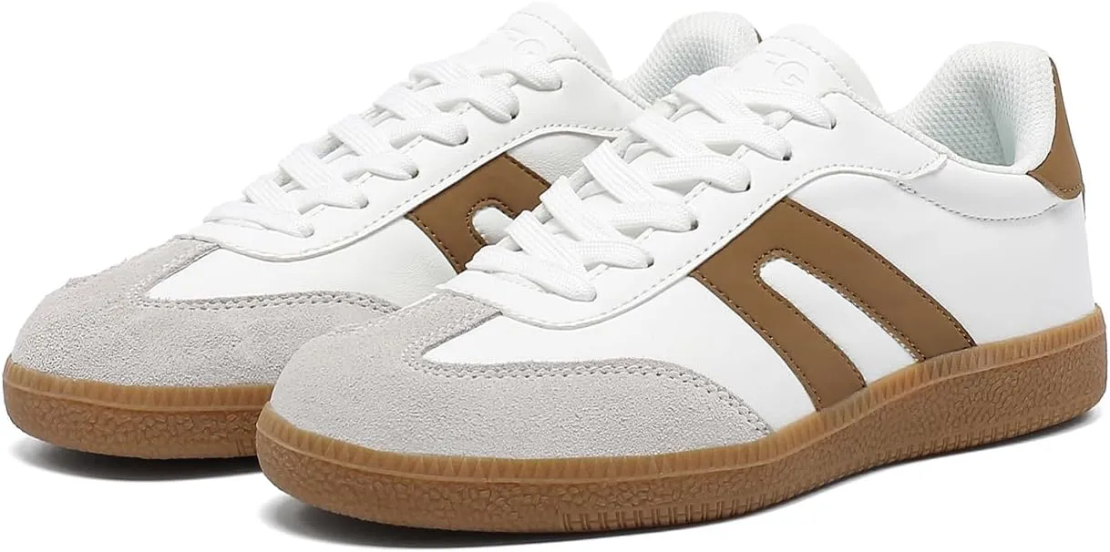 Women's Retro Gum Sole Fashion Sneakers-Lace Detail Casual Retro Walking Shoes-Gum Sole Casual Tennis-Anti Slip Trainers